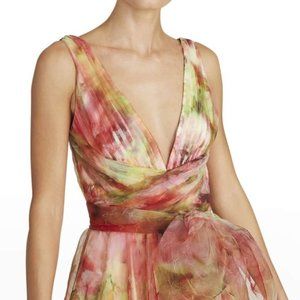 Theia Faye Floral-Print Organza Bow Gown